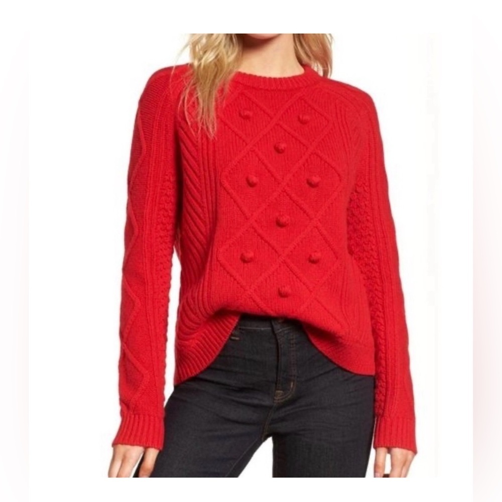 J. Crew Hawthorne Cable Pom-Pom Sweater L